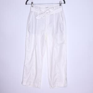 LEVEL99 Celine Linen Pant White Relaxed Fit Waist Tie Belted Trouser Women's 24